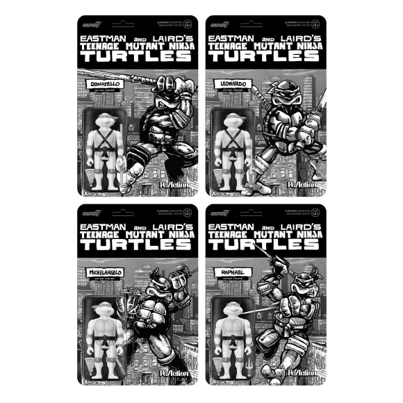 Super7 Teenage Mutant Ninja Turtles^Teenage Mutant Ninja Turtles Reaction Figure Wave 9 - Donatello, Leonardo, Michelangelo & Raphael (Comic Greyscale)