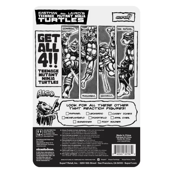 Super7 Teenage Mutant Ninja Turtles^Teenage Mutant Ninja Turtles Reaction Figure Wave 9 - Michelangelo (Comic Greyscale)