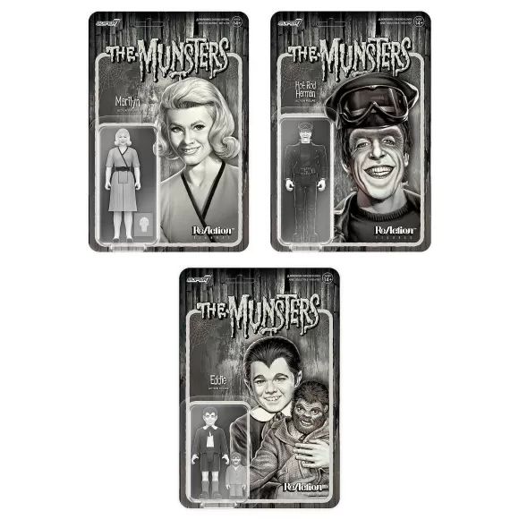 Super7 The Munsters^The Munsters Reaction Wave 3 - Eddie Munster, Marilyn Munster & Hot Rod Herman (Grayscale)