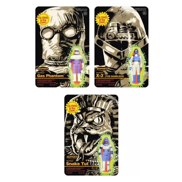 Super7 The Worst^The Worst Reaction Figures - Snake Tut, X-3 & Gas Phantom (Monster Glow)