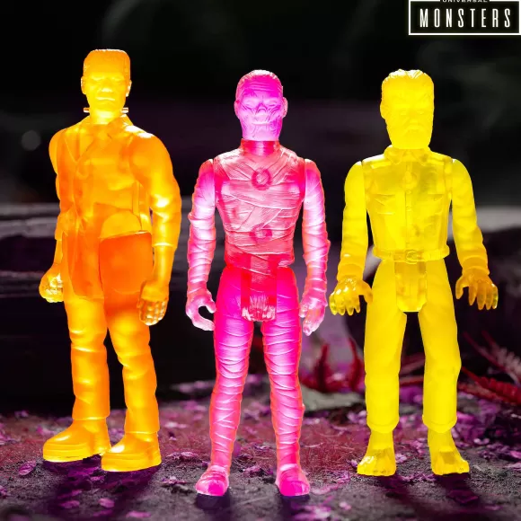 Super7 Universal Monsters^Universal Monsters Reaction Figures - Frankenstein, The Mummy, The Wolf Man (Luminators)